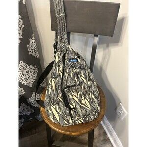 KAVU Rope Bag Sling Crossbody Black & Cream Geometric Leaf Pattern Hiking Nature